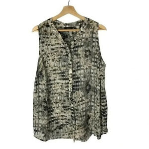 Apt 9 Gray & Beige Printed Chiffon Sleeveless Button Down Top 1X